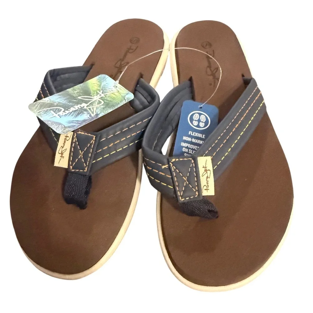 Panama Jack Mens FLS2331 Flip Flops Navy Brown Nautical Beach Sandals Size 6/7